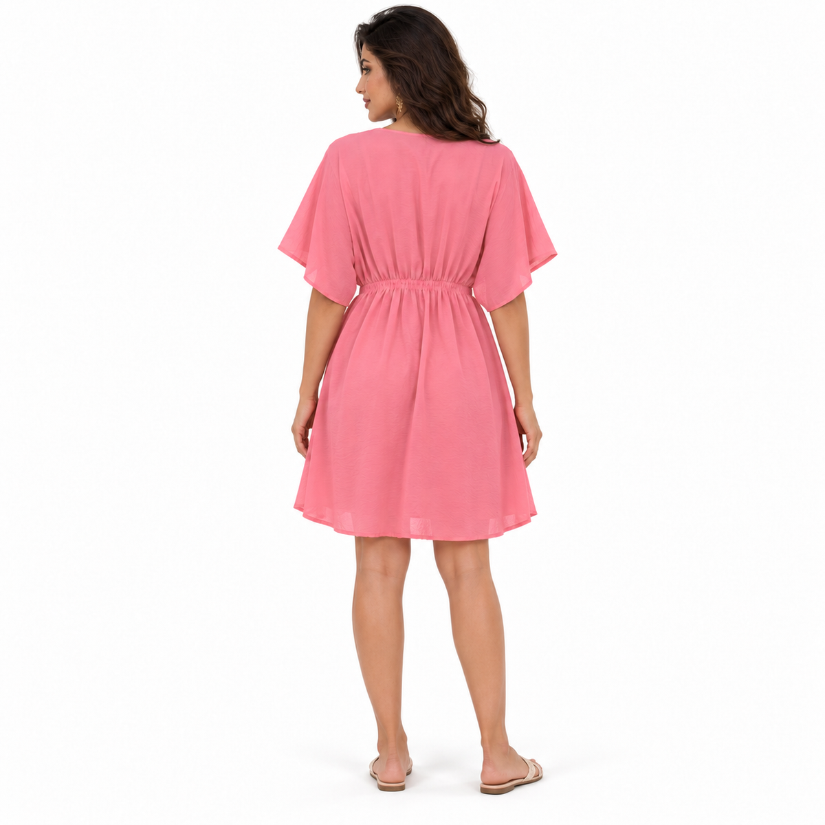 Pink Lace Trim Gathered Beach Kaftan
