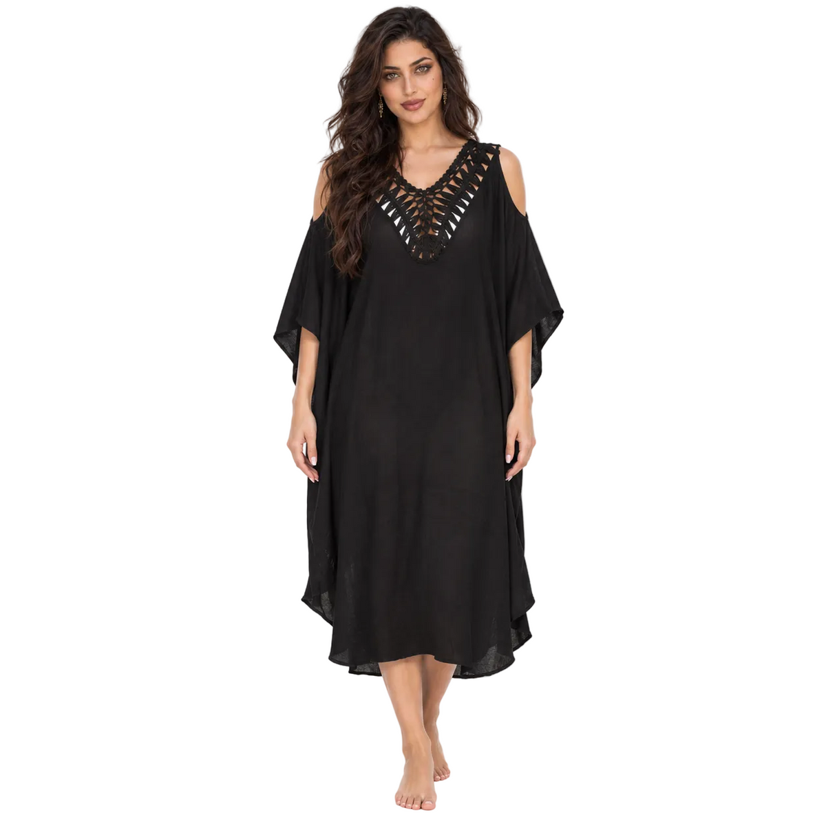 Black Crochet Cold Shoulder Beach Kaftan
