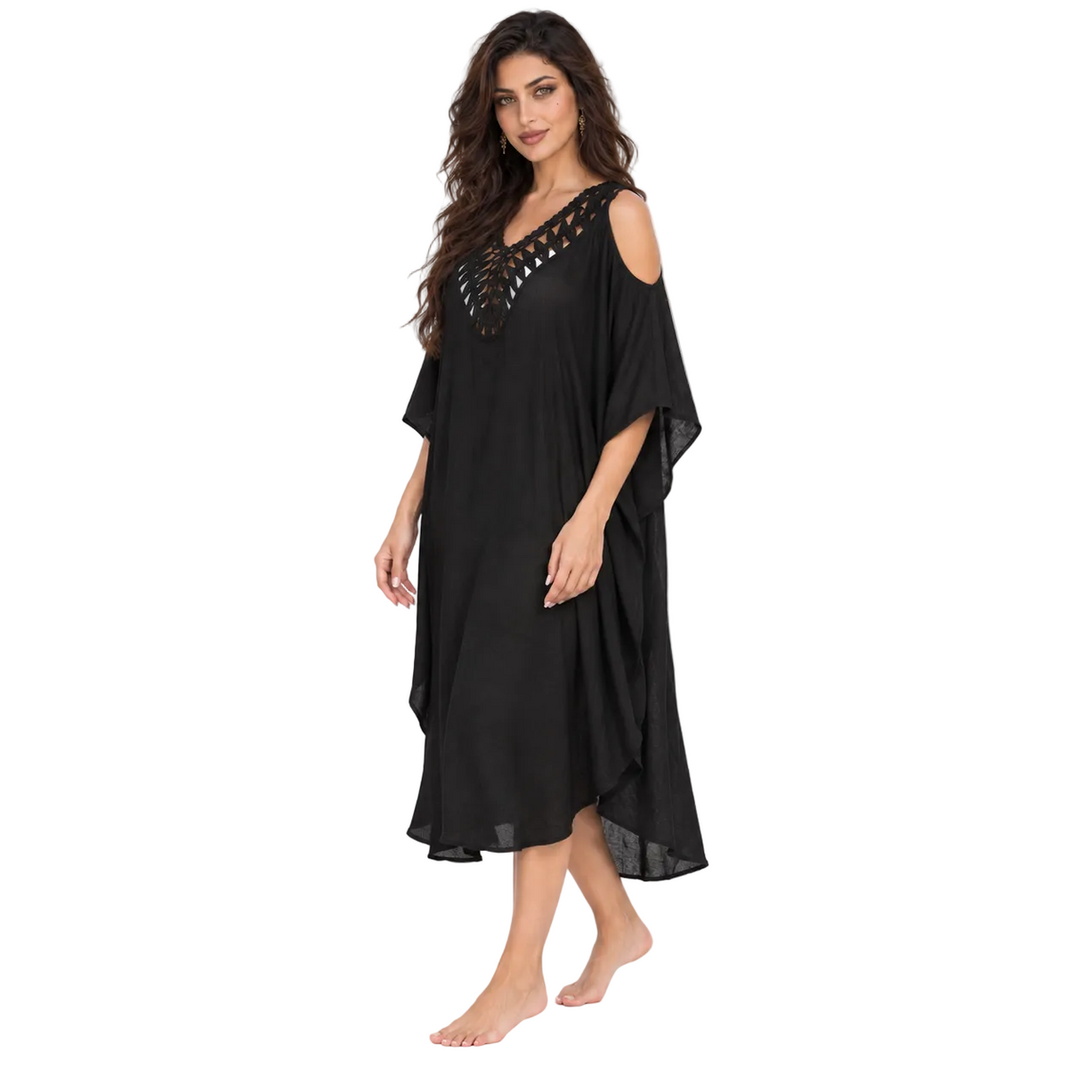 Black Crochet Cold Shoulder Beach Kaftan