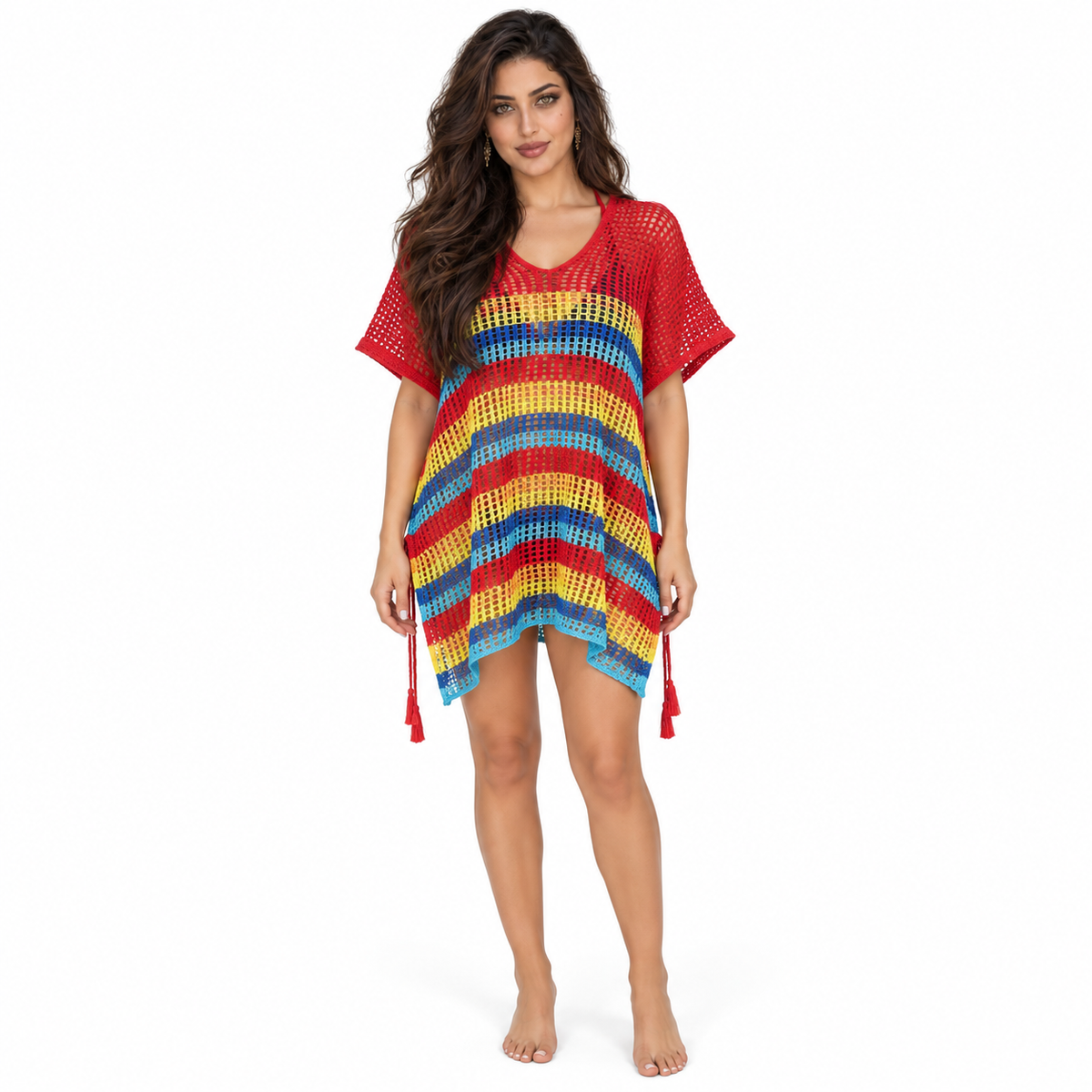 Red Crochet Cover Up Beach Kaftan
