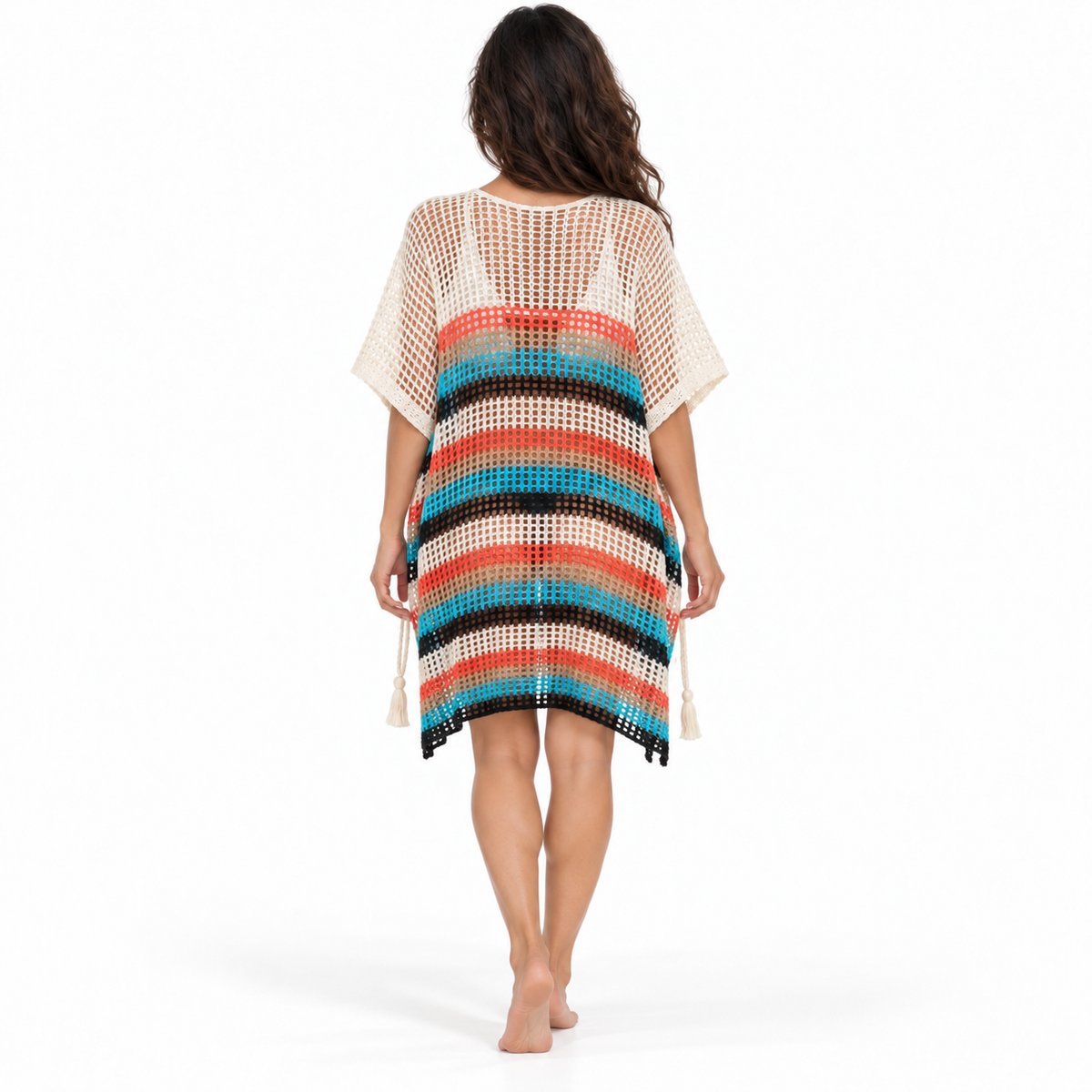 Apricot Crochet Stripe Women’s Beach Kaftan
