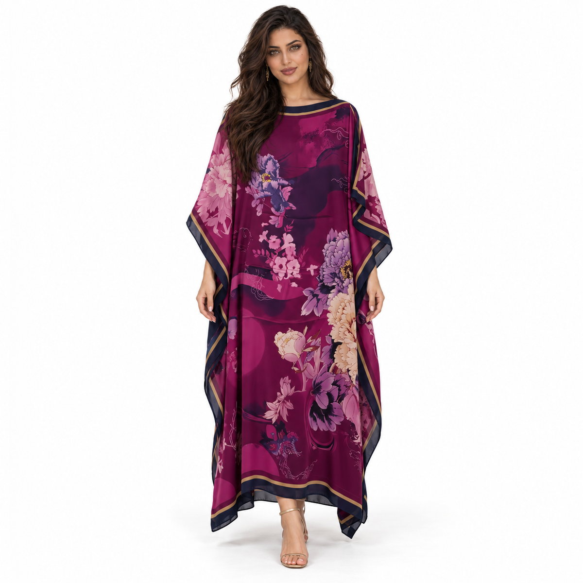 Magenta Floral Print Flowing Beach Kaftan
