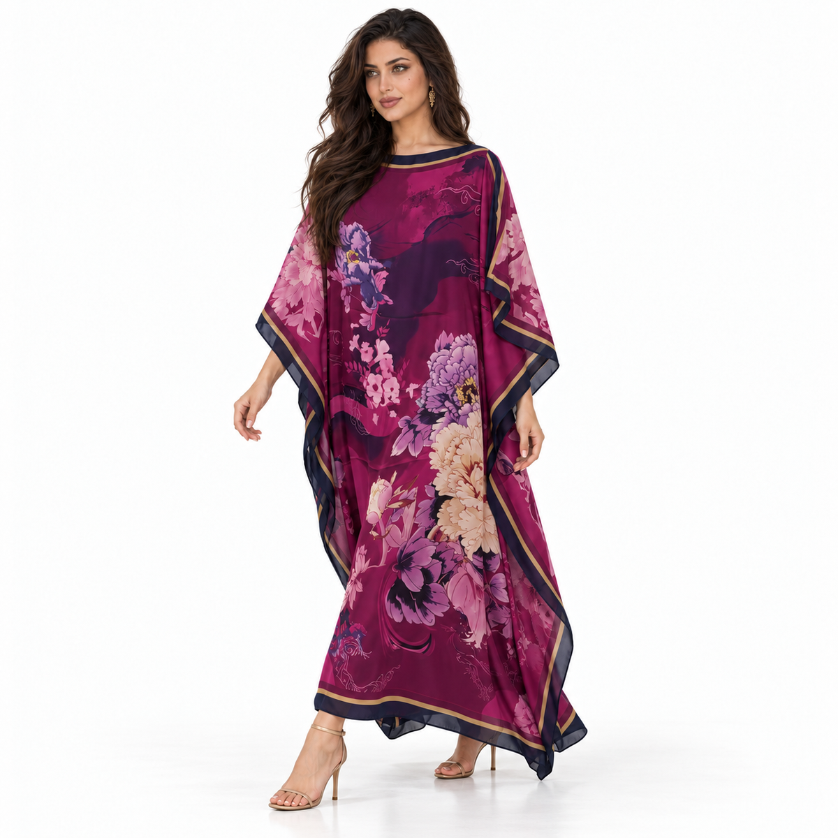 Magenta Floral Print Flowing Beach Kaftan