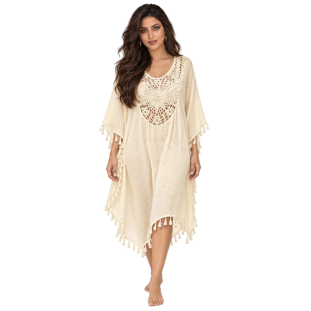 Apricot Crochet Tassel Relaxed Beach Kaftan