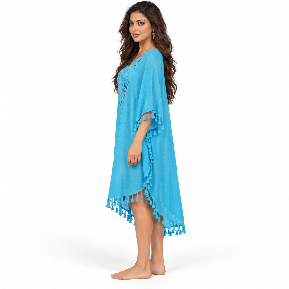 Blue Crochet Tassel Relaxed Beach Kaftan