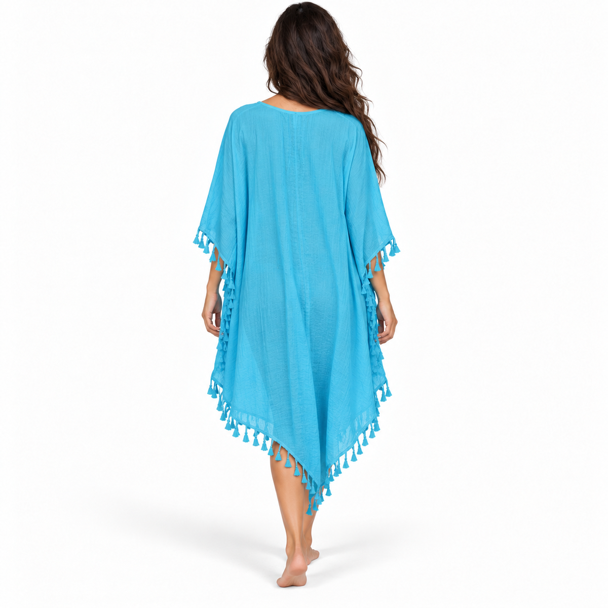 Blue Crochet Tassel Relaxed Beach Kaftan