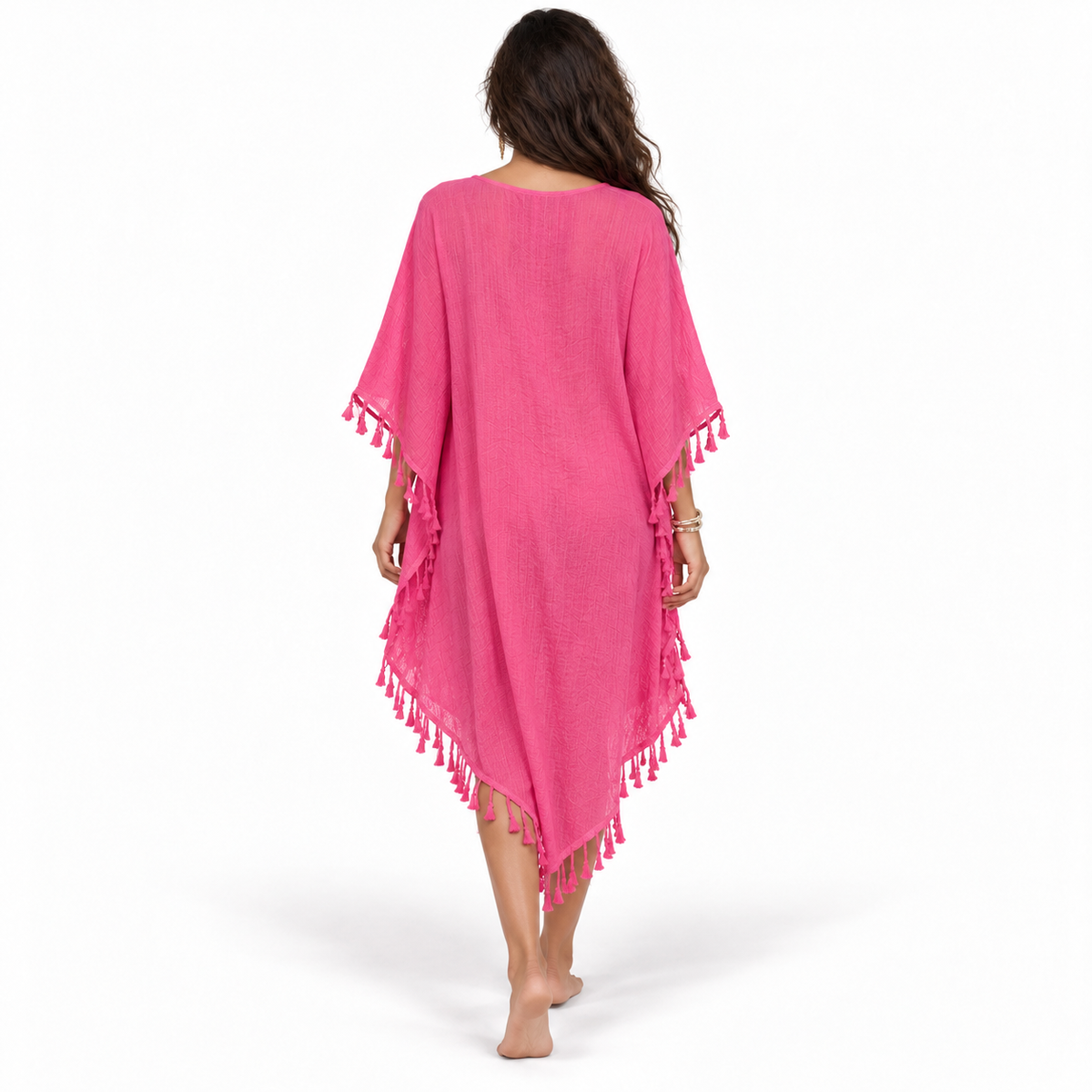 Rose Red Crochet Tassel Beach Kaftan