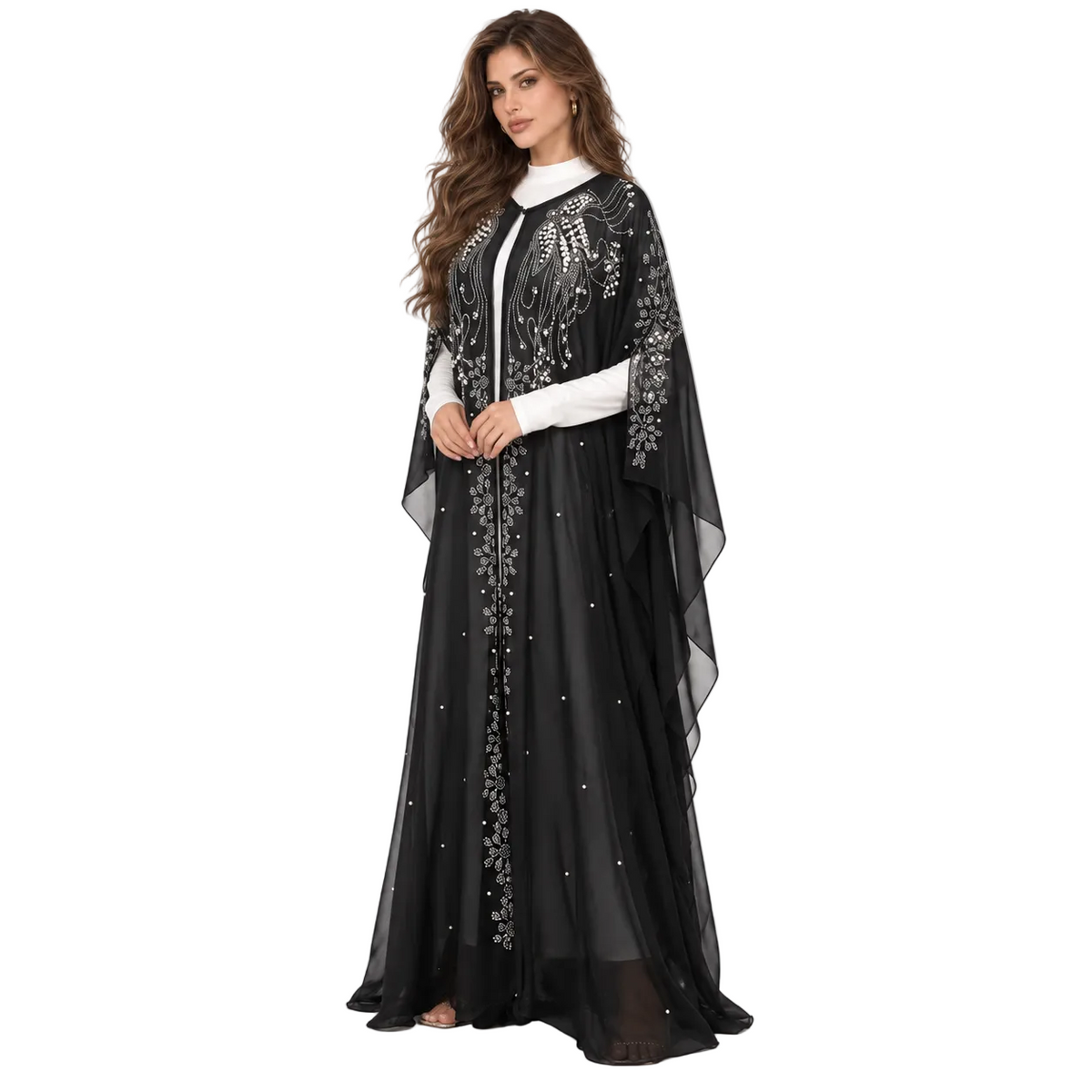 Black Embellished Butterfly Sleeve Elegant Kaftan