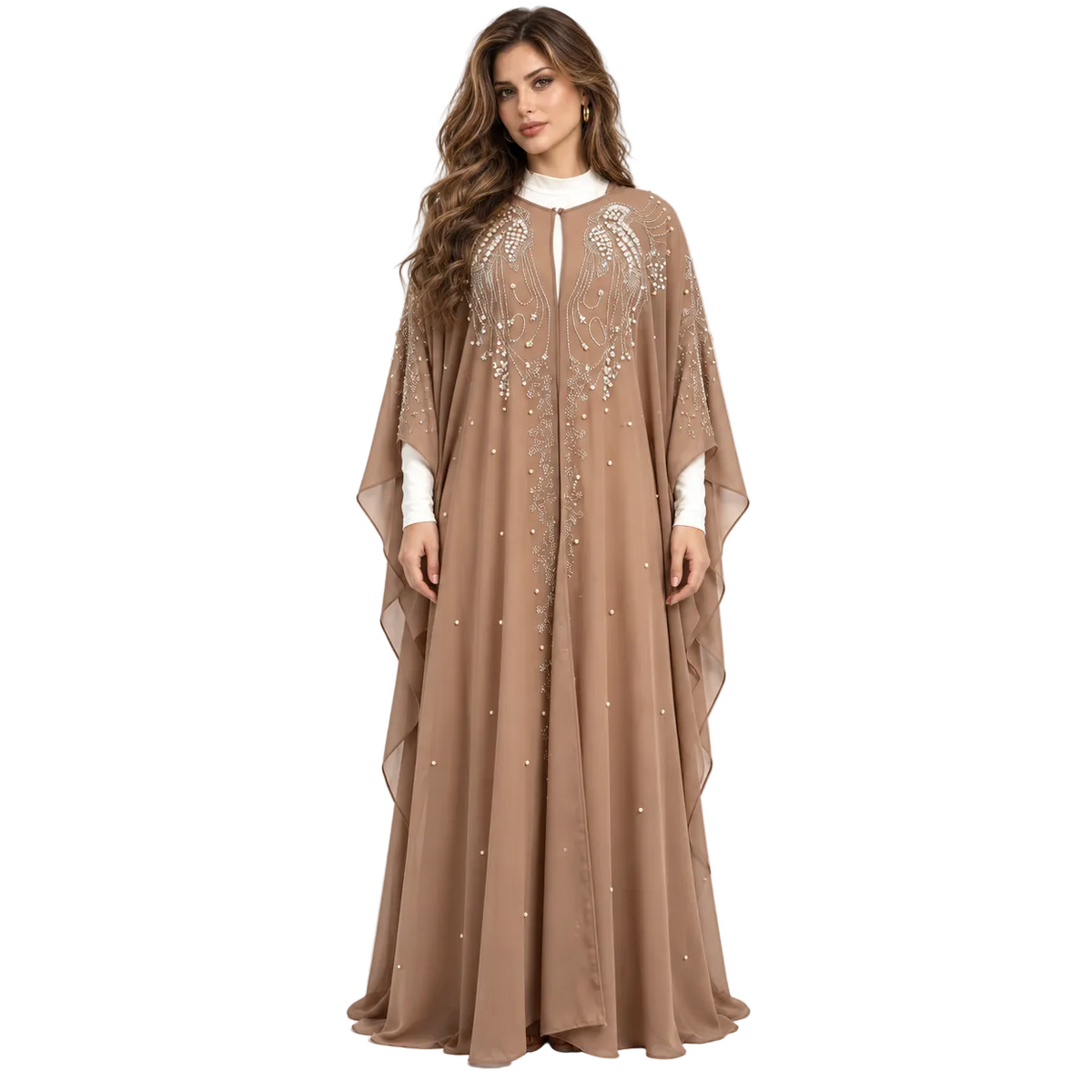Brown Embellished Flowing Evening Elegant Kaftan