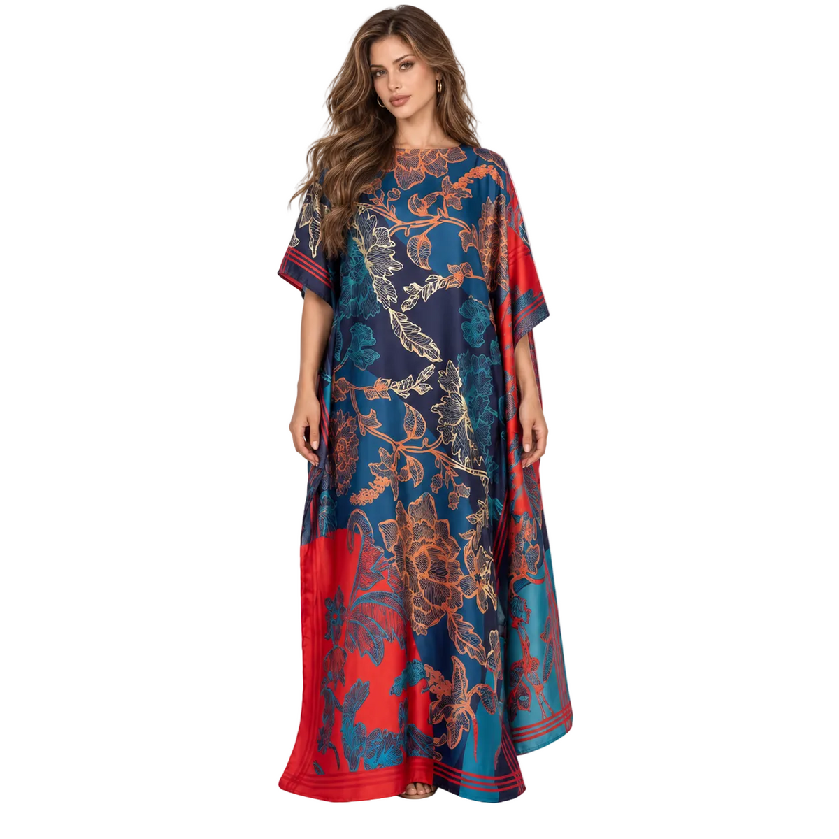 Royal Blue Floral Printed Elegant Kaftan