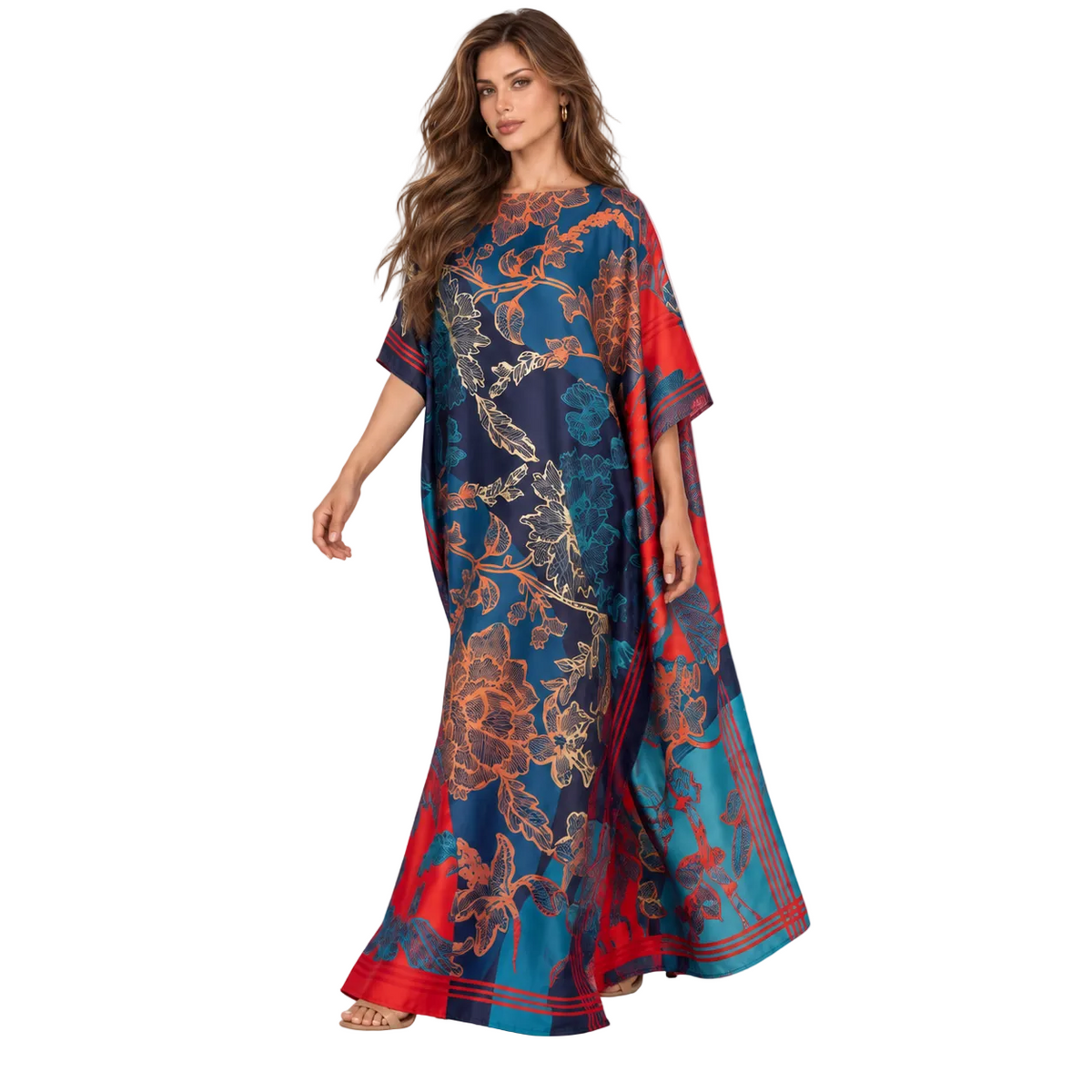 Royal Blue Floral Printed Elegant Kaftan