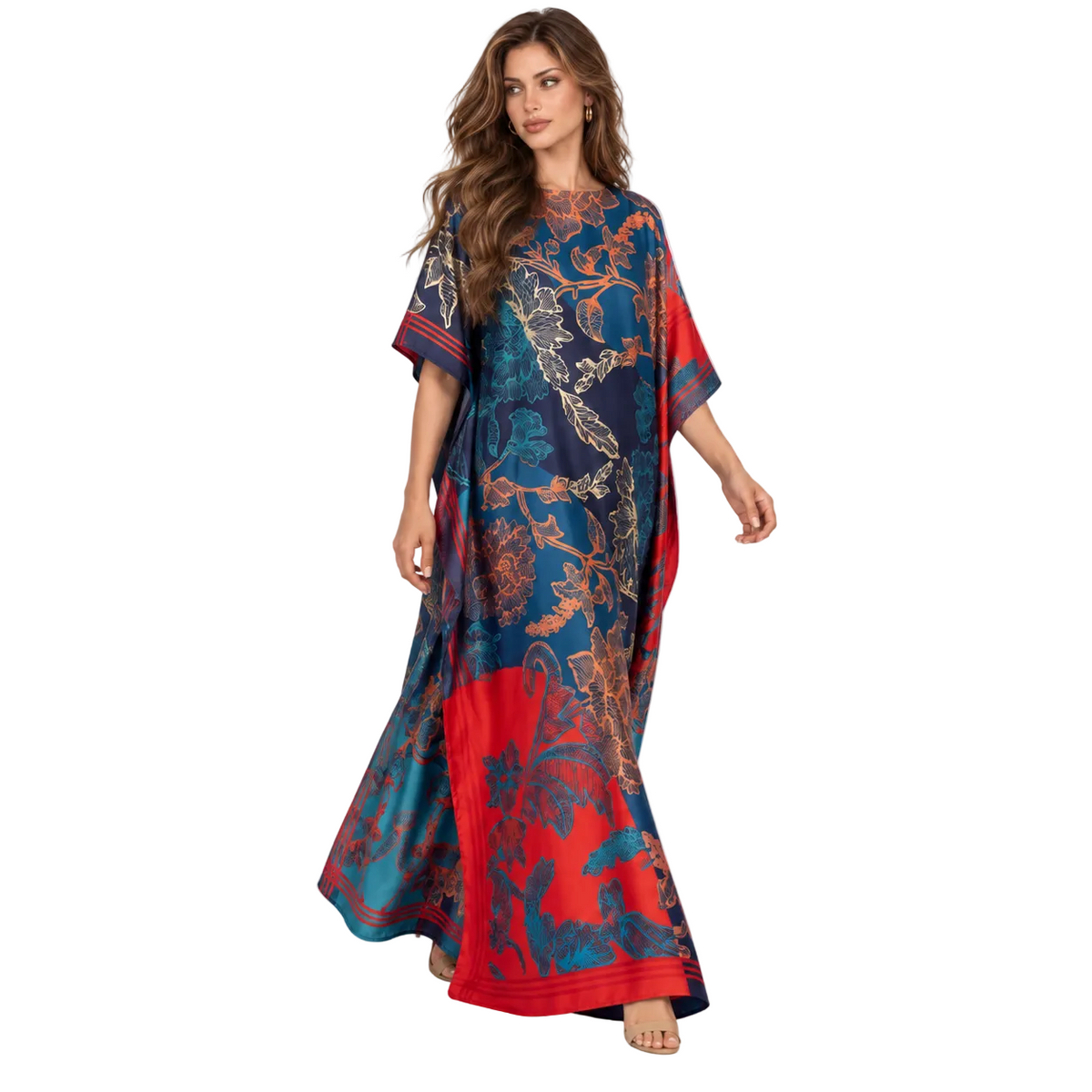 Royal Blue Floral Printed Elegant Kaftan