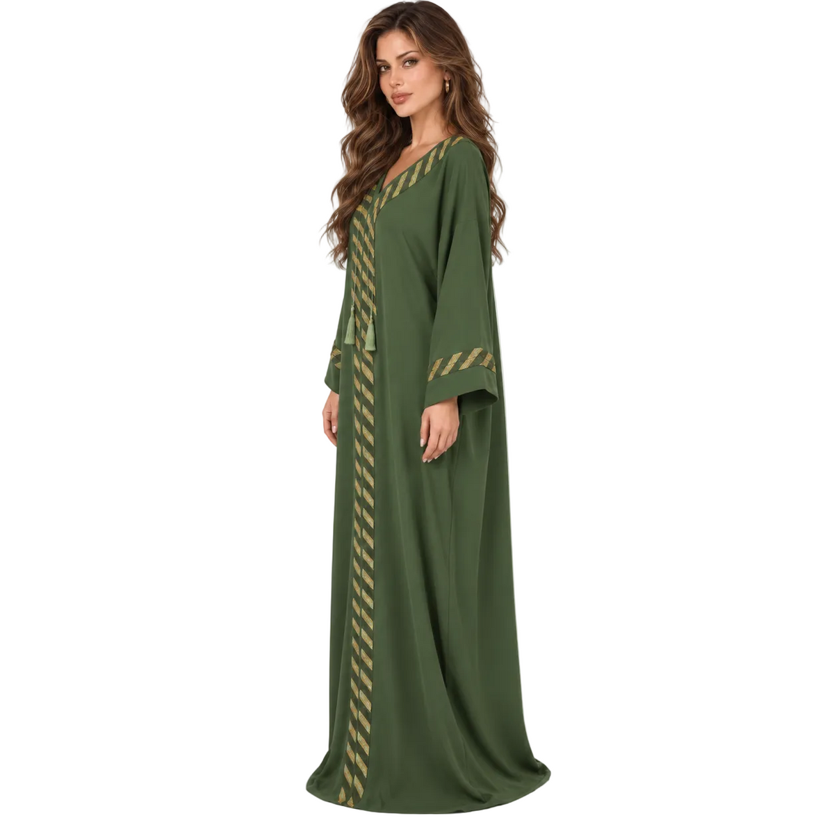 Olive Green Gold Evening Elegant Kaftan