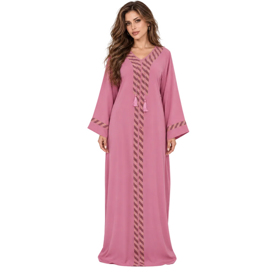 Pink Gold Trim Evening Elegant Kaftan