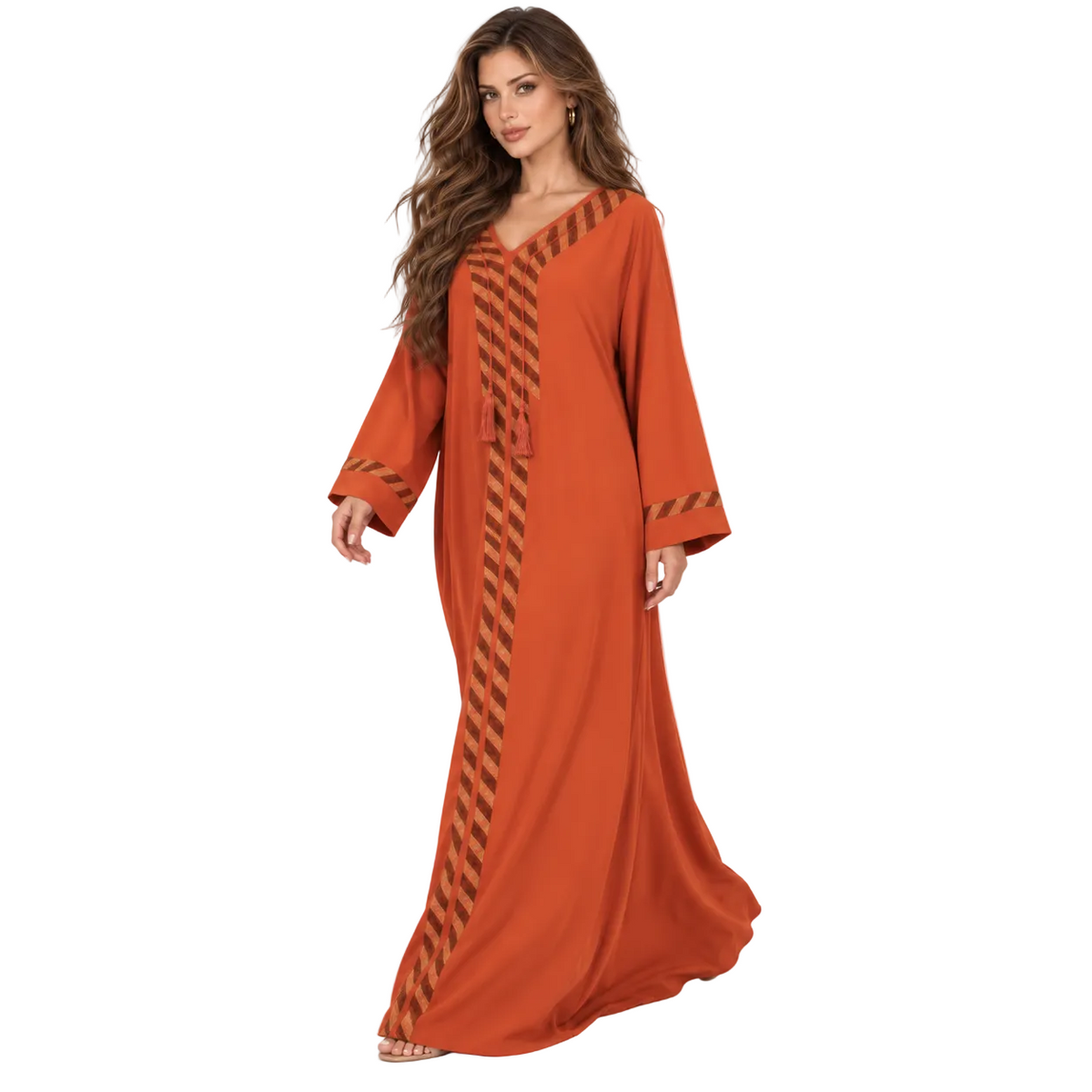 Orange Gold Trim Elegant Kaftan Dress