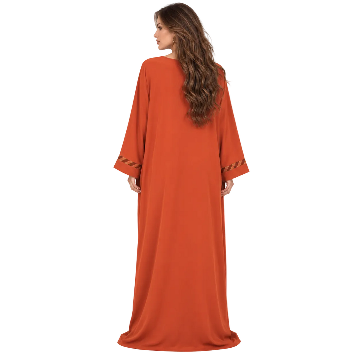 Orange Gold Trim Elegant Kaftan Dress