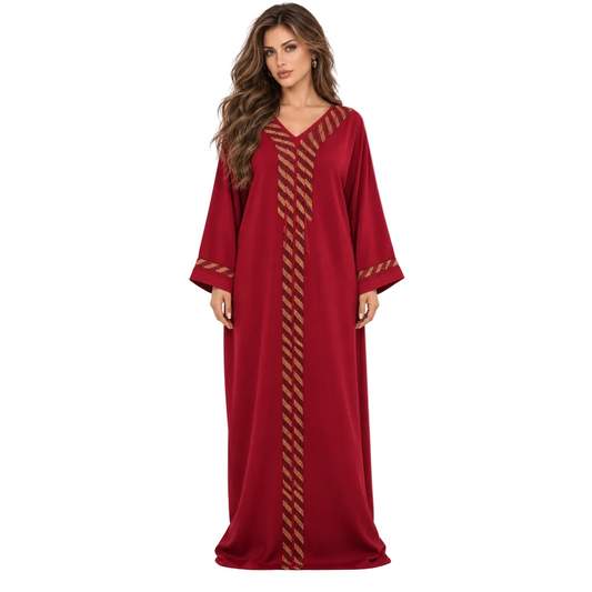 Red Gold Trim Evening Elegant Kaftan