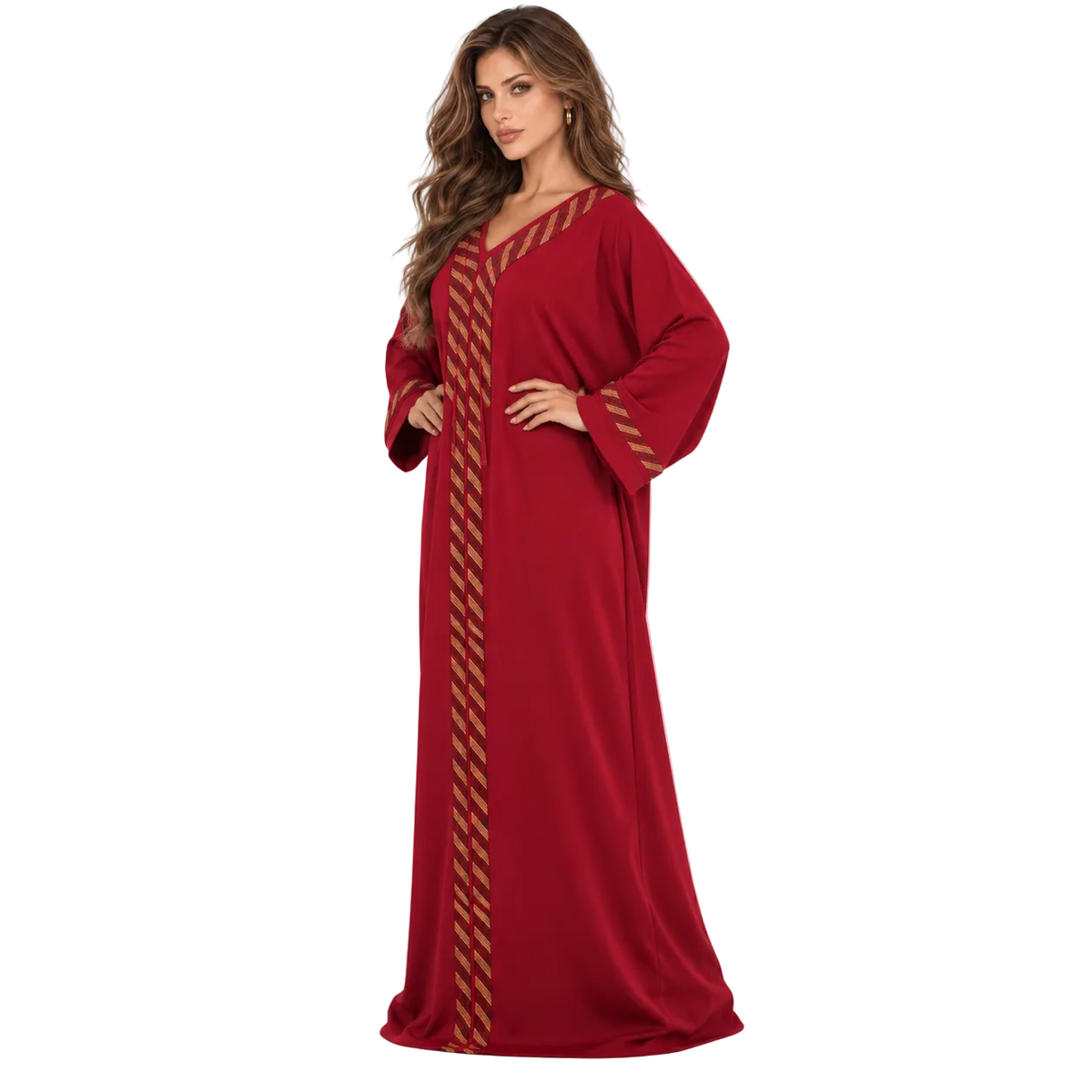 Red Gold Trim Evening Elegant Kaftan