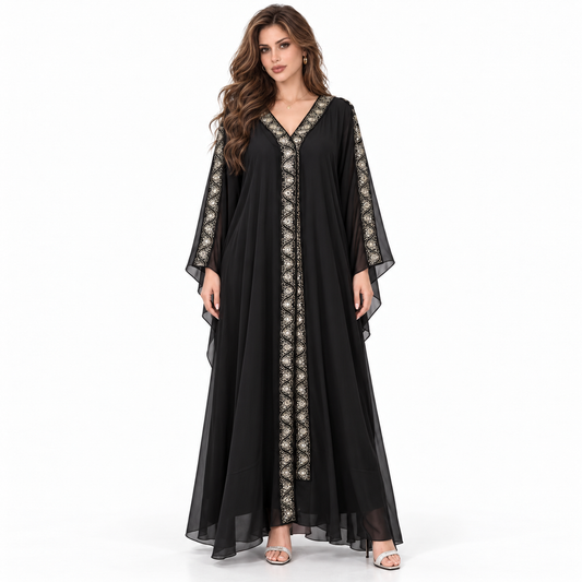 Black Embroidered Flowing Evening Elegant Kaftan