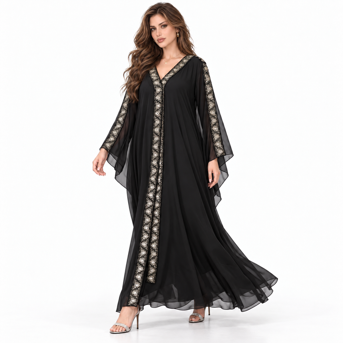 Black Embroidered Flowing Evening Elegant Kaftan