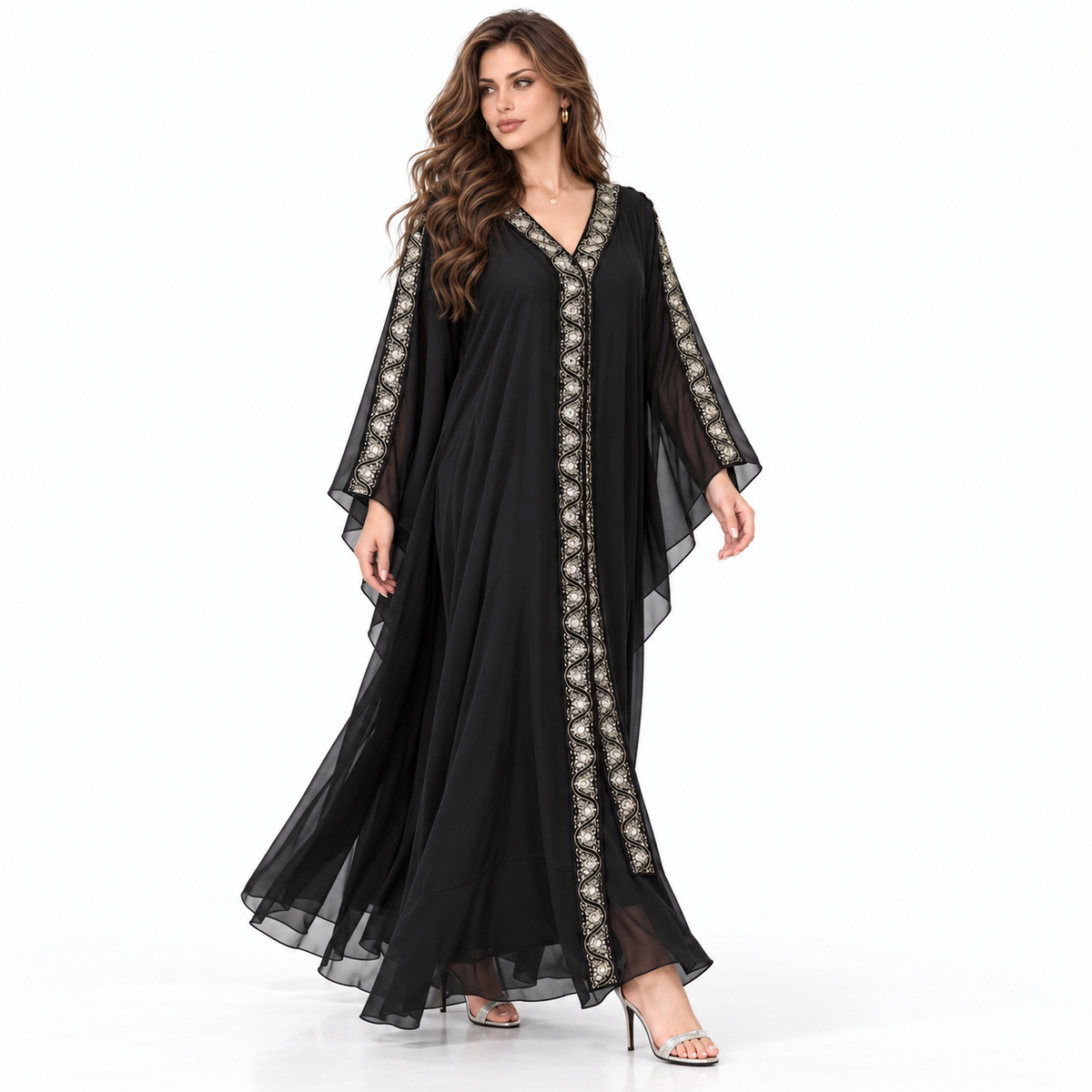 Black Embroidered Flowing Evening Elegant Kaftan