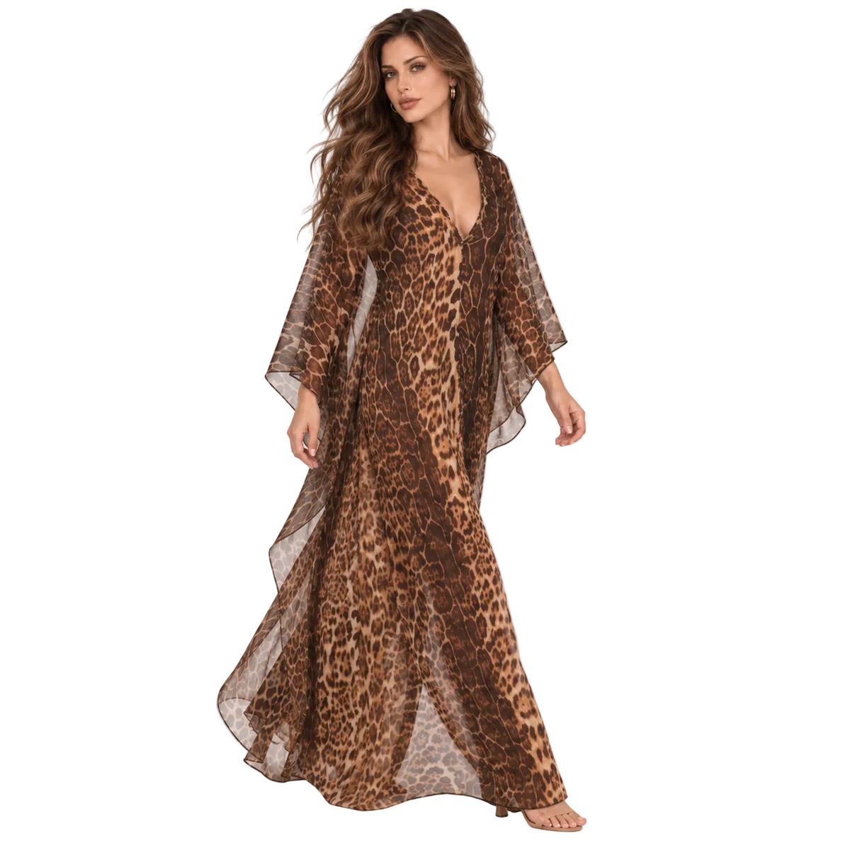 Brown Leopard Flowing Elegant Kaftan Dress