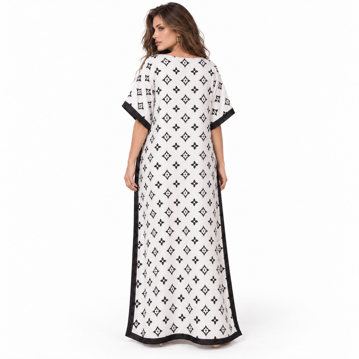 White Monogram Stole Elegant Kaftan Dress