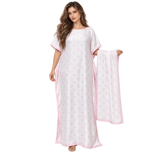 Pink Monogram Stole Elegant Kaftan Dress