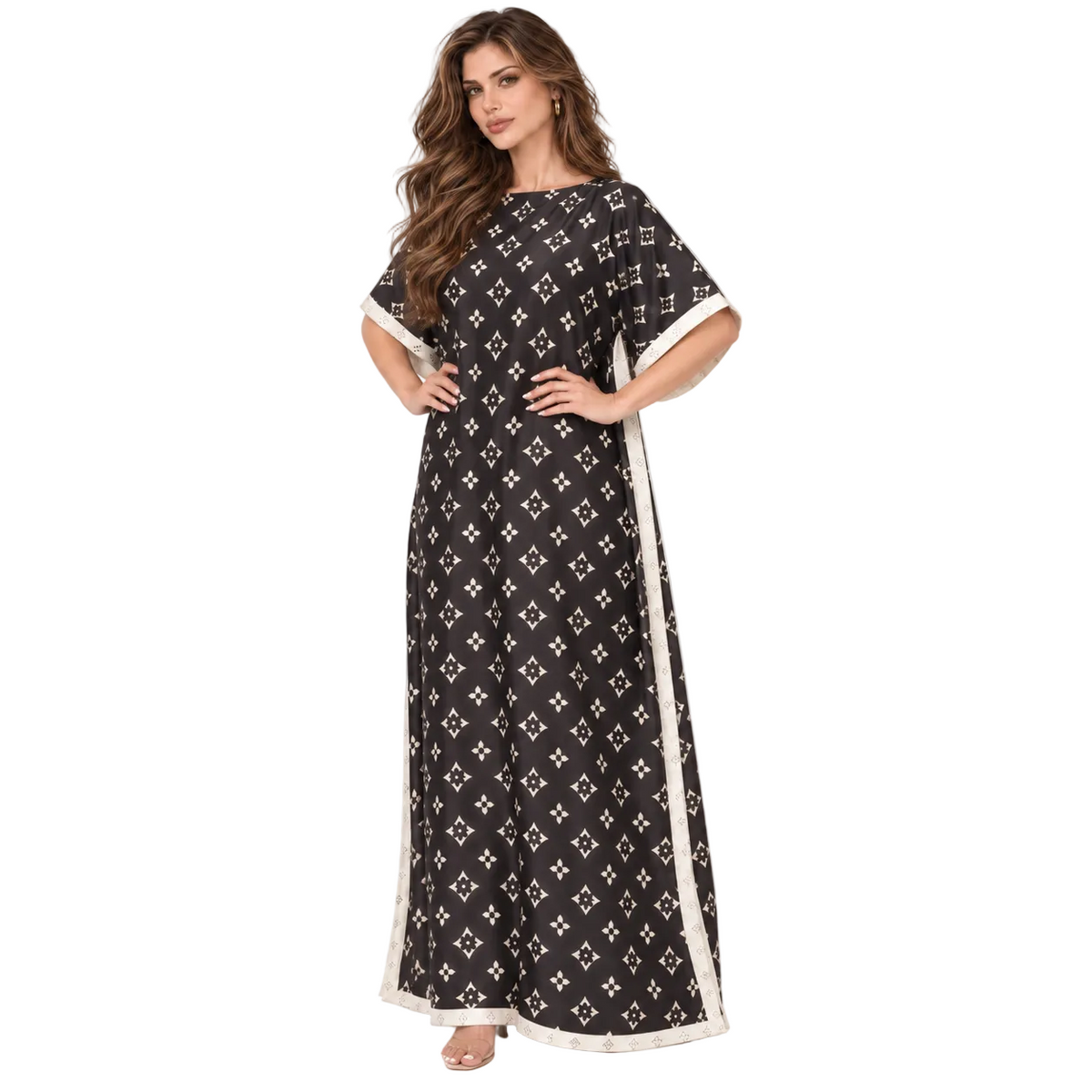 Black Monogram Stole Elegant Kaftan Dress