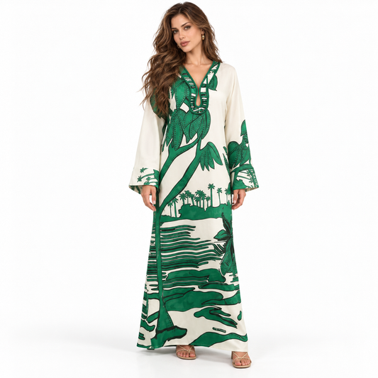Green Tropical Full Length Elegant Kaftan