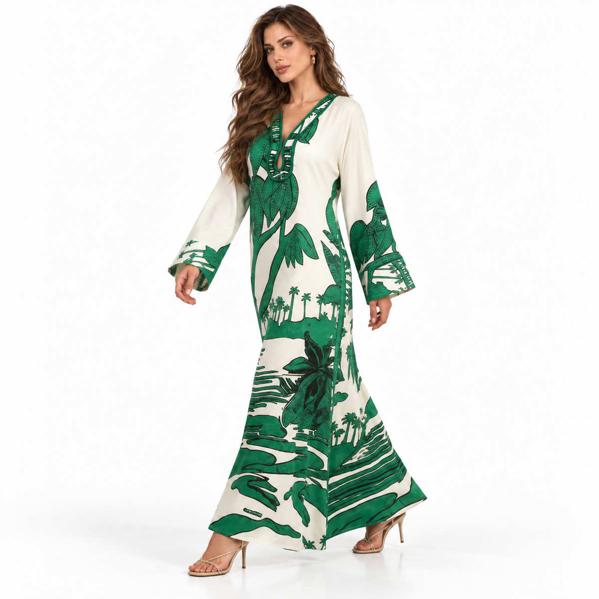Green Tropical Full Length Elegant Kaftan