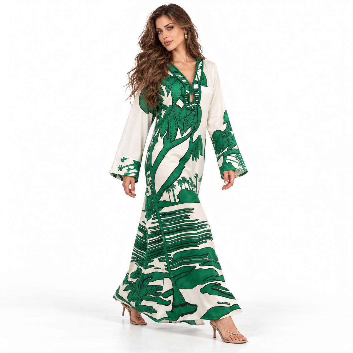 Green Tropical Full Length Elegant Kaftan