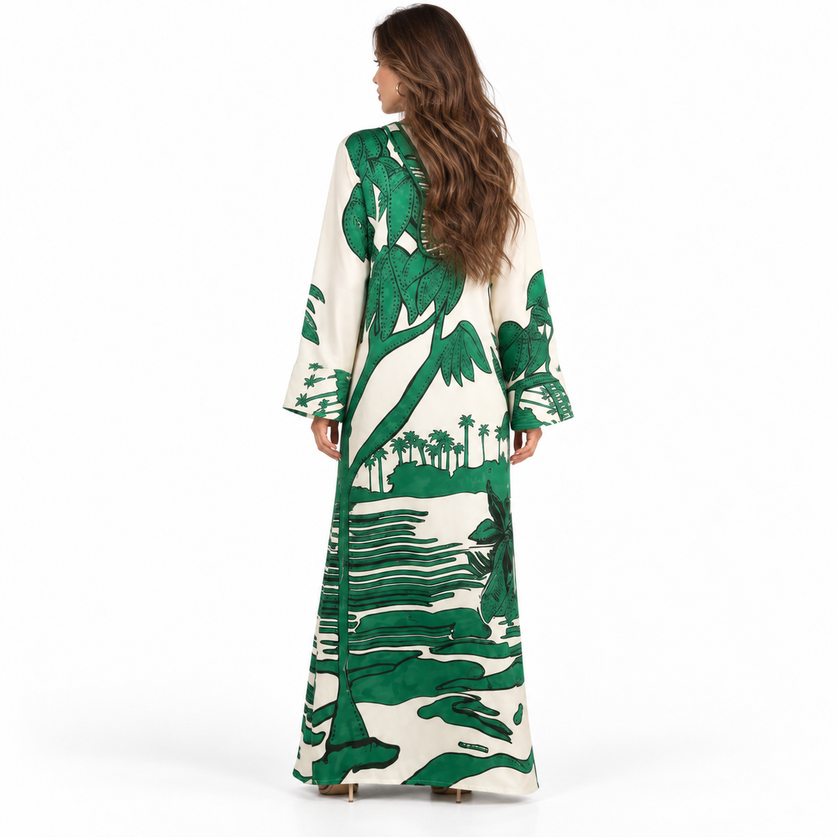 Green Tropical Full Length Elegant Kaftan