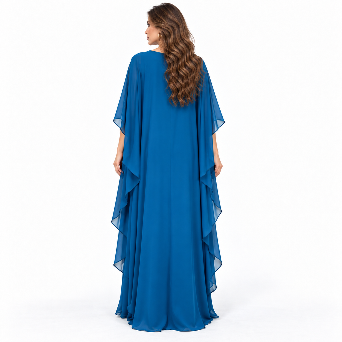 Blue Embellished Flowing Chiffon Elegant Kaftan
