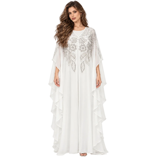 White Embellished Chiffon Evening Elegant Kaftan