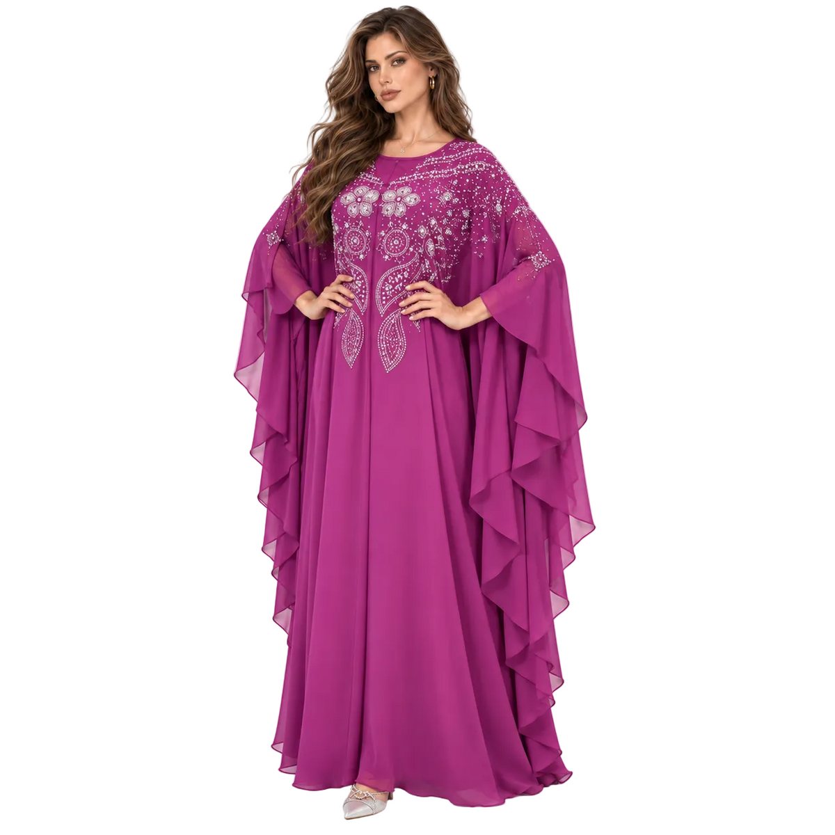 Purple Embellished Chiffon Evening Elegant Kaftan