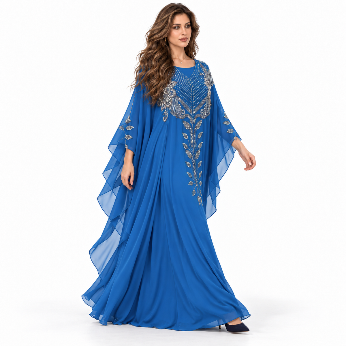 Royal Blue Embellished Flowing Elegant Kaftan