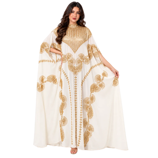 Apricot Gold Embroidered Plus Size Kaftan