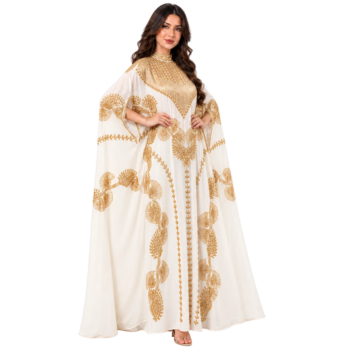 Apricot Gold Embroidered Plus Size Kaftan