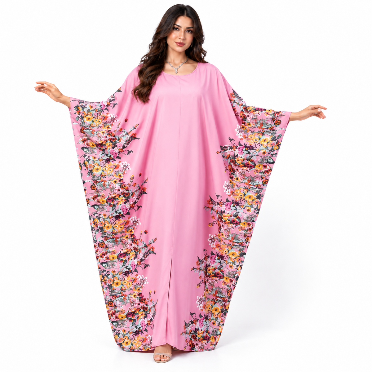 Pink Floral Print Plus Size Kaftan