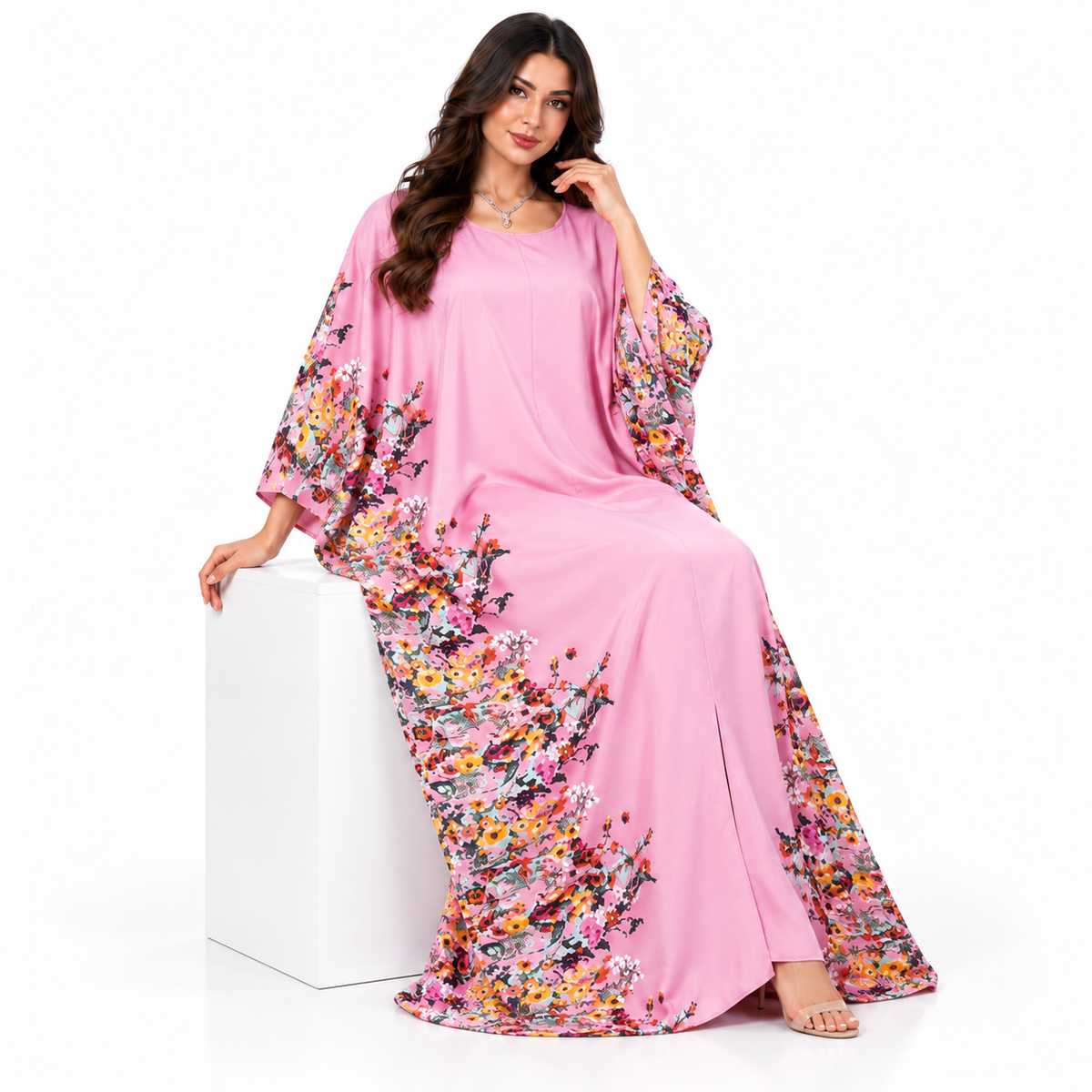 Pink Floral Print Plus Size Kaftan
