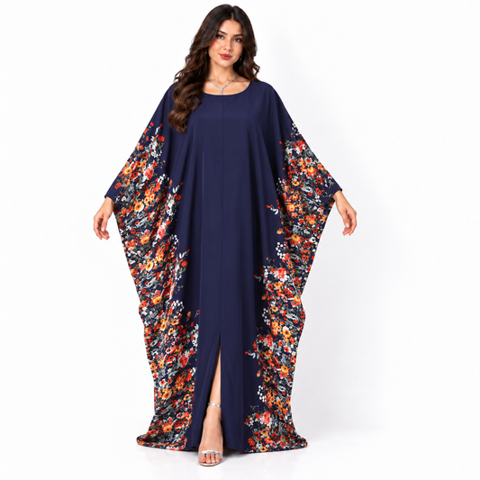 Navy Blue Floral Plus Size Kaftan