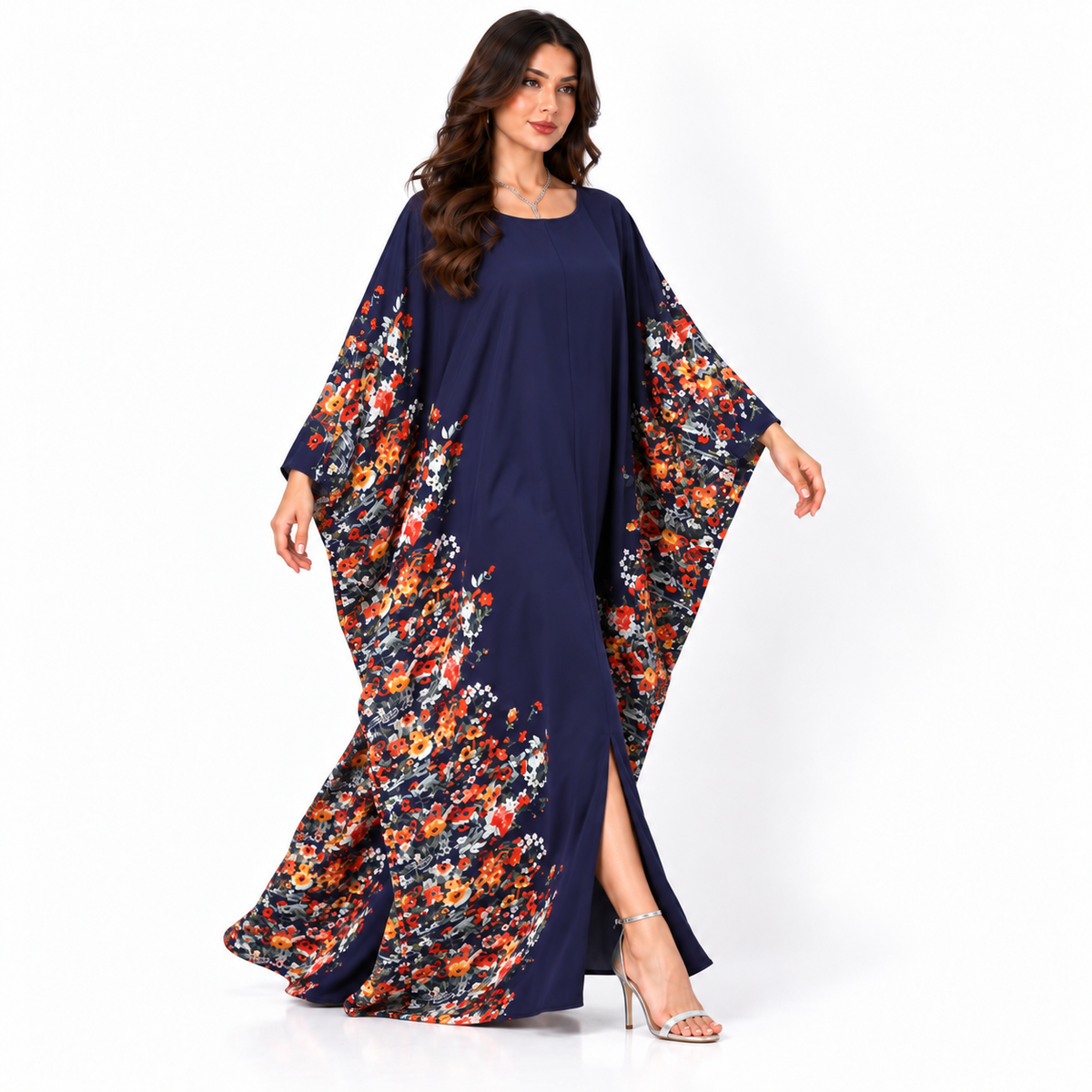 Navy Blue Floral Plus Size Kaftan