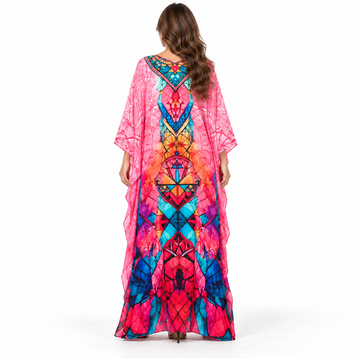 Vibrant Pink Geometric Print Elegant Kaftan