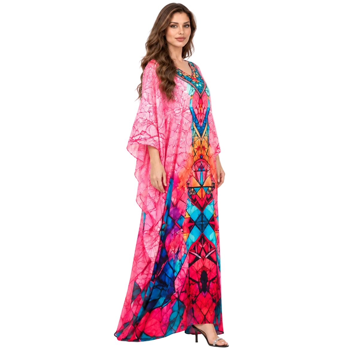 Vibrant Pink Geometric Print Elegant Kaftan