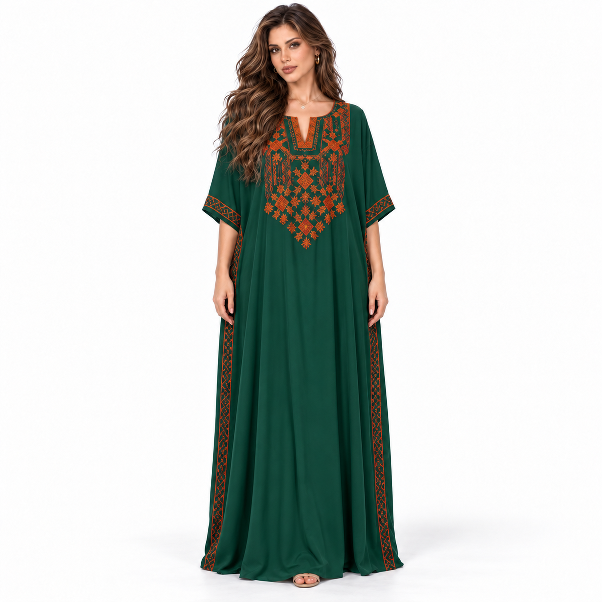 Emerald Green Embroidered Luxury Elegant Kaftan