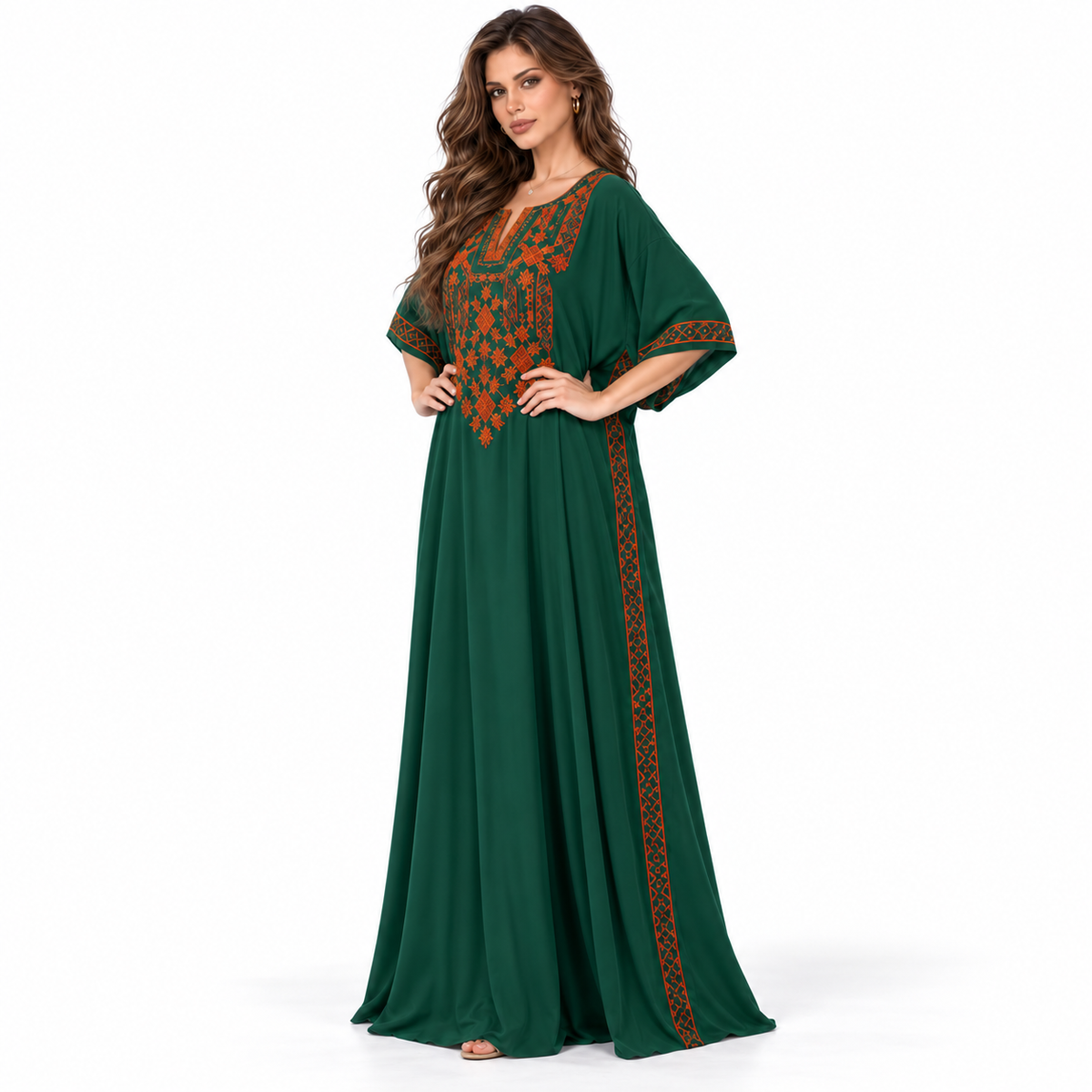 Emerald Green Embroidered Luxury Elegant Kaftan