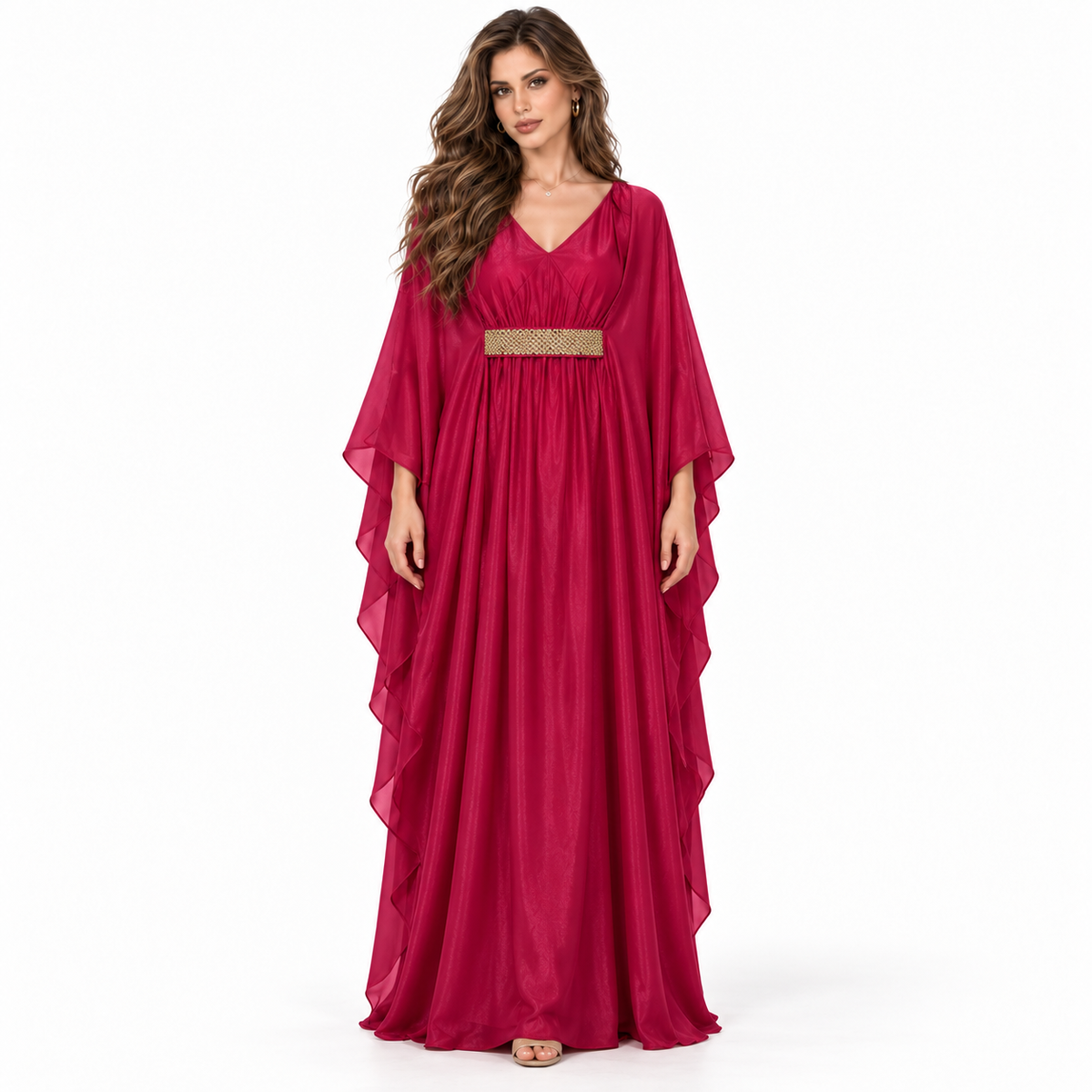 Fuchsia Gold Belt Flowing Elegant Kaftan