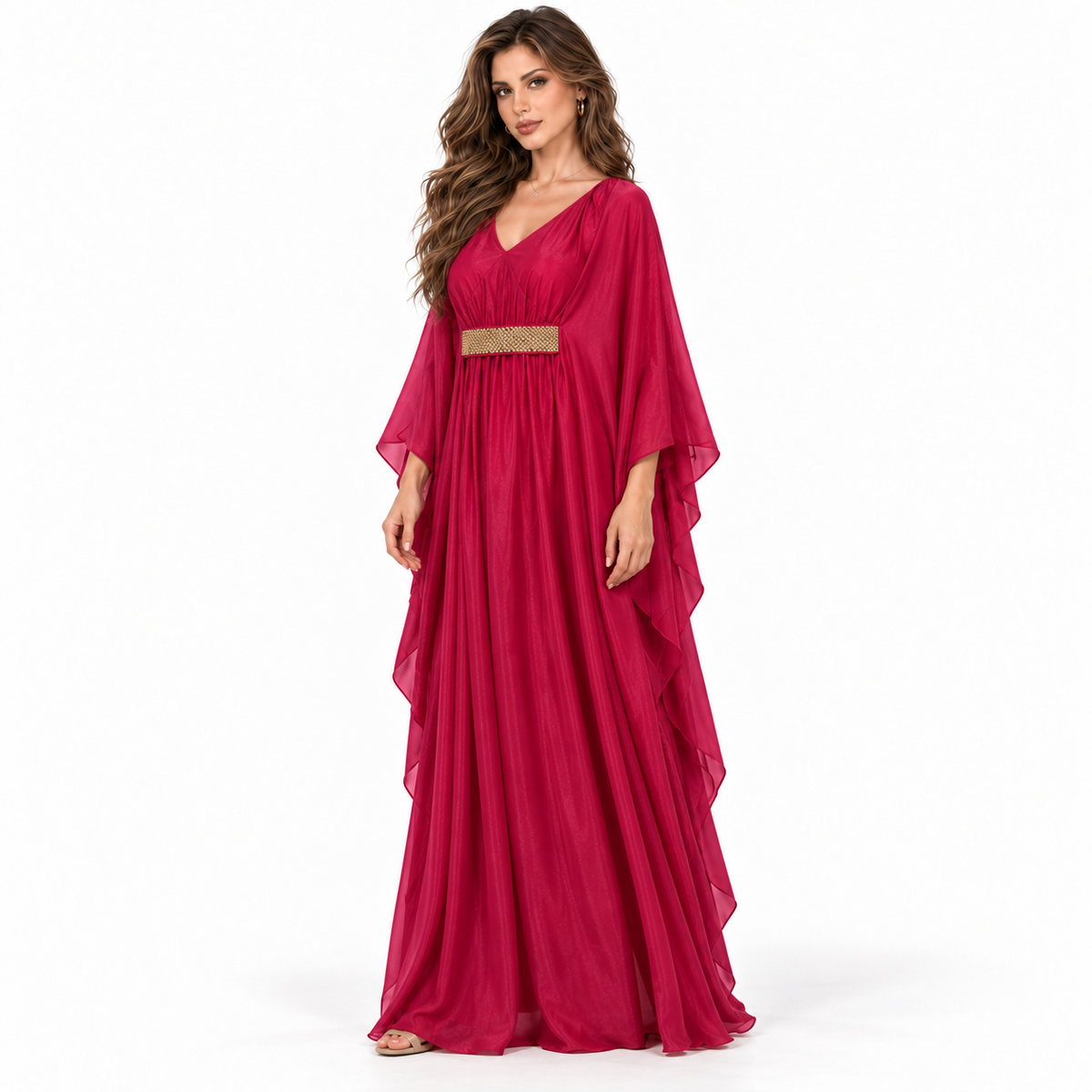 Fuchsia Gold Belt Flowing Elegant Kaftan