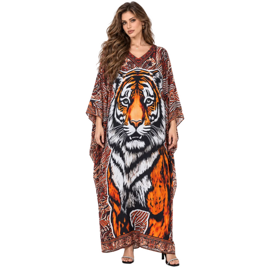 Luxury Tiger Print Batwing Elegant Kaftan